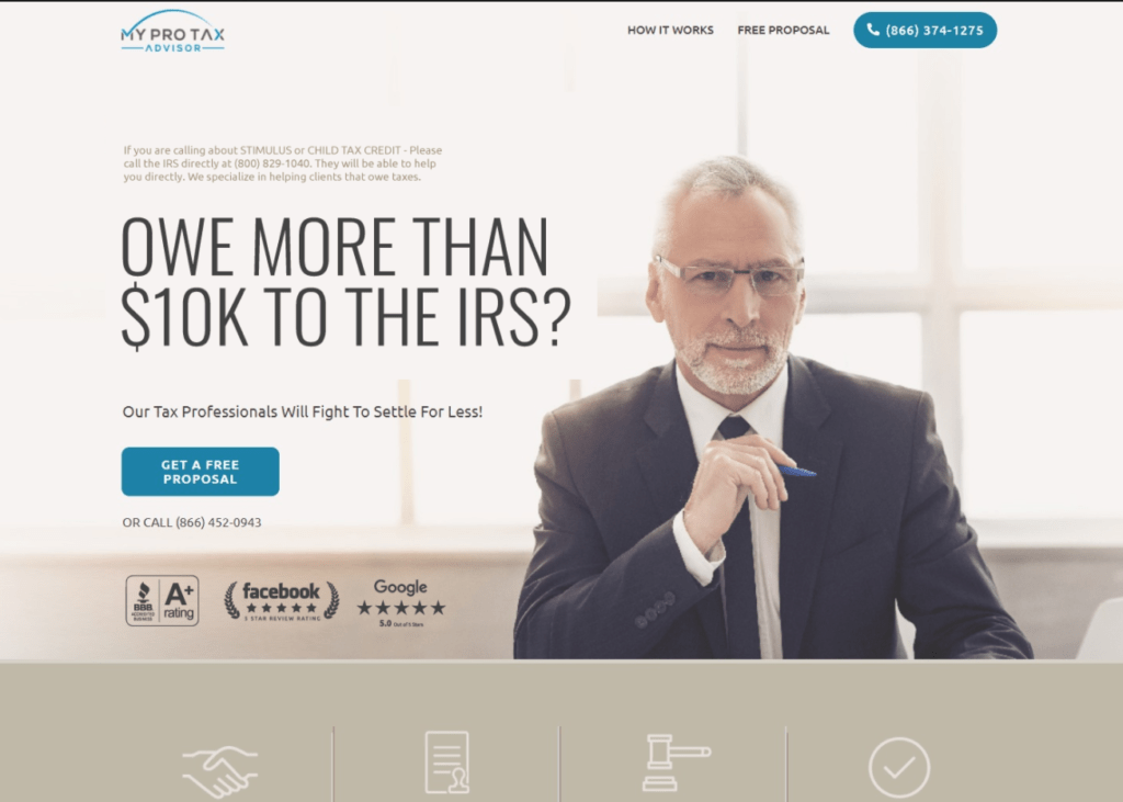 MyProTaxAdvisor Landing Page